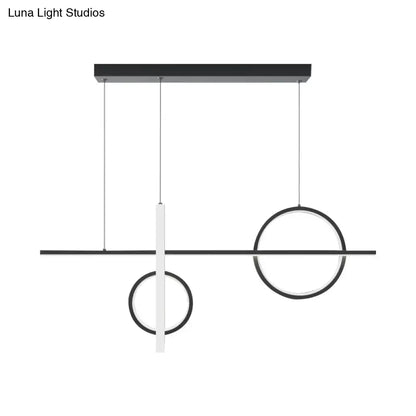 Modern black acrylic nordic pendant lighting with circular rings and led light type for island use by DecorBites