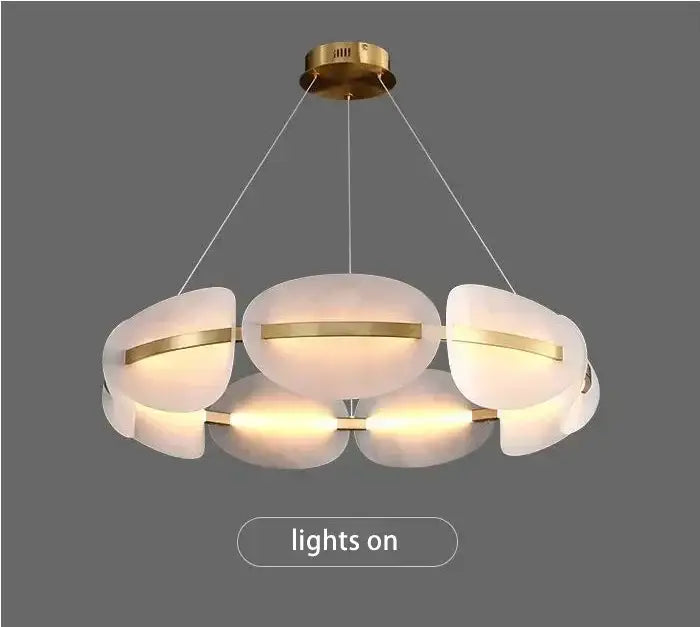 Modern decorbites acrylic ring chandelier with frosted glass petals and gold-toned metal accents for dining room