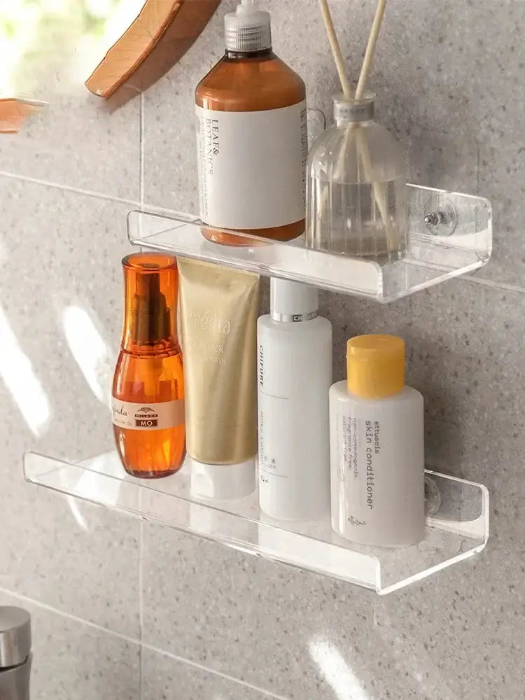 Clear acrylic two-tier wall shelf organizer by decorbites for home decor holding bathroom products