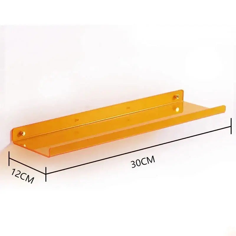 DecorBites™ acrylic wall shelf organizer in sleek translucent orange with gold-toned hardware for modern home decor