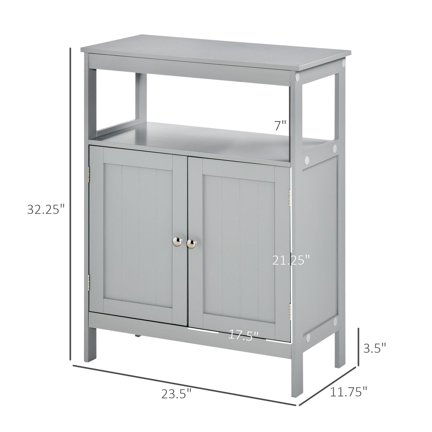 Freestanding Modern Bathroom Storage Cabinet, with Doors and Open Shelf, Bathroom Organizer Furniture, Grey