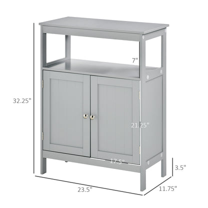 Freestanding Modern Bathroom Storage Cabinet, with Doors and Open Shelf, Bathroom Organizer Furniture, Grey