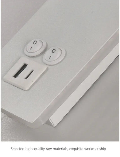 White plastic power strip with toggle switches and usb port for decorbites black brass wall lamp bedroom use