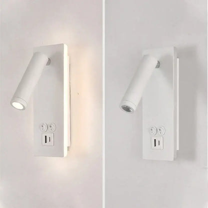 White wall-mounted reading wall lamp with adjustable gooseneck and usb ports for bedroom decorbites black brass style