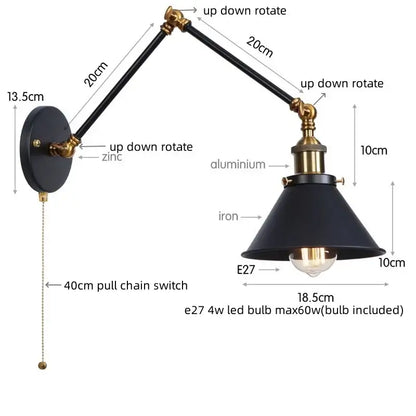 Black industrial wall sconce with brass accents and adjustable arms decorbites gold long arm bedroom reading light
