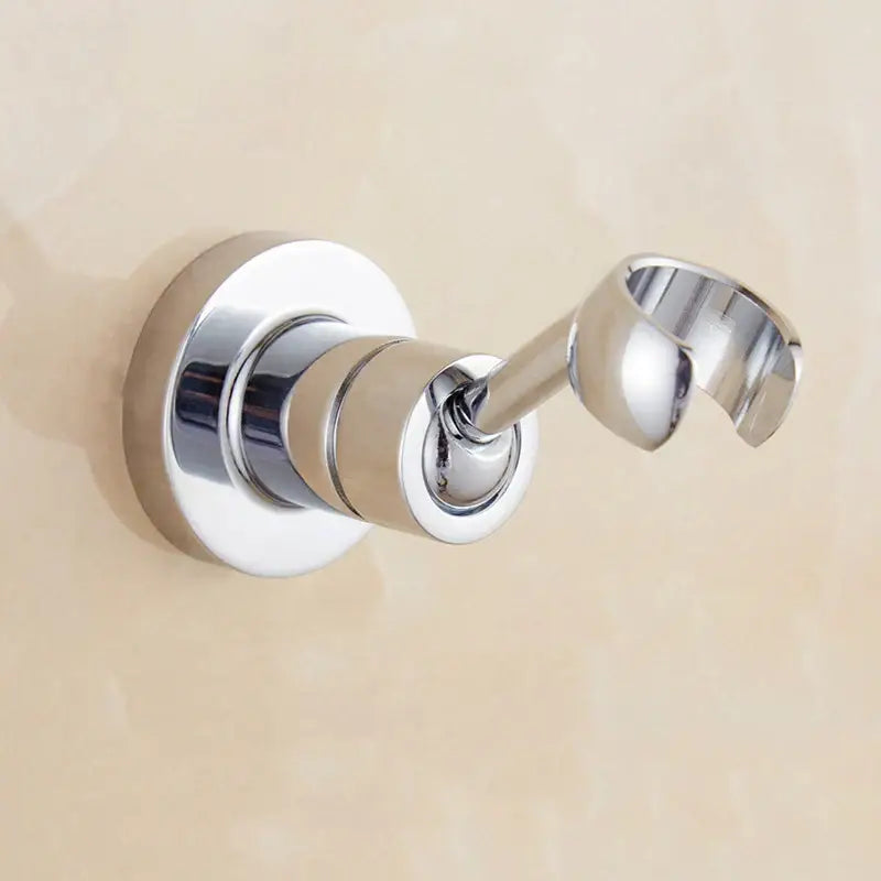 Adjustable chrome brass shower holder bracket wall mounted with a sleek chrome-finished robe hook and circular base