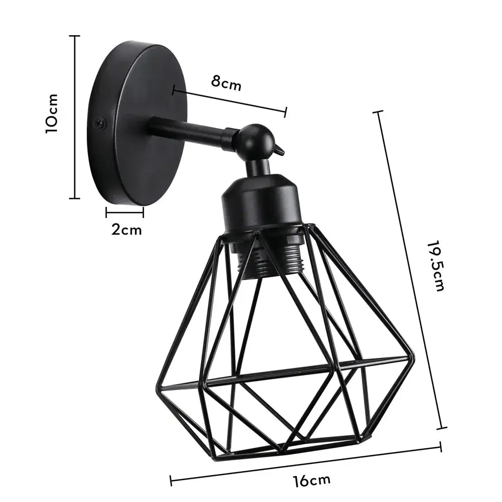 Black metal industrial wall light with geometric wire cage design for decorbites adjustable industrial vintage use