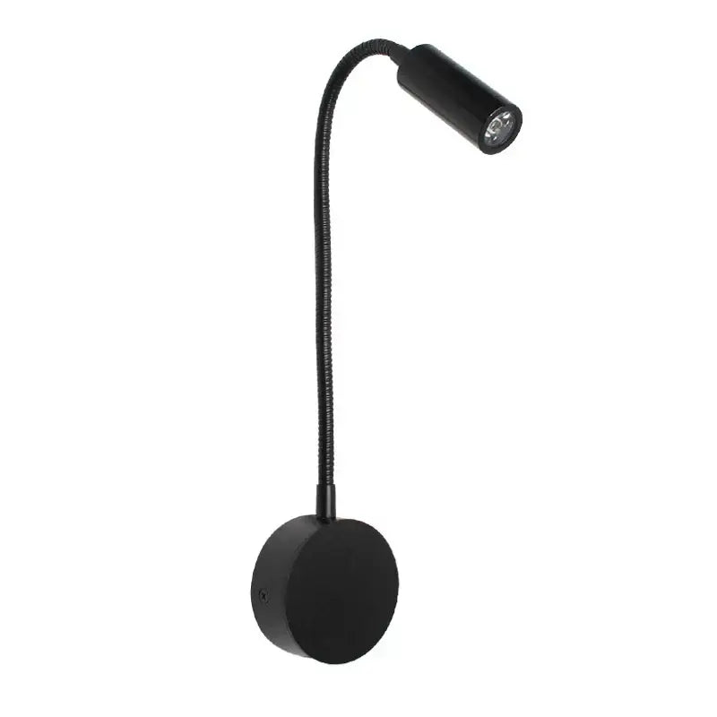 Black gooseneck metal led bedside wall sconce with flexible arm and cylindrical head for decorbites led bedside reading lamp