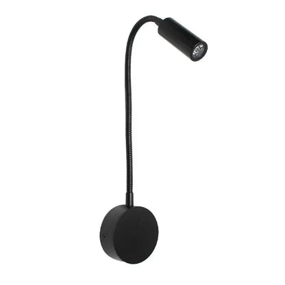 Black gooseneck metal led bedside wall sconce with flexible arm and cylindrical head for decorbites led bedside reading lamp