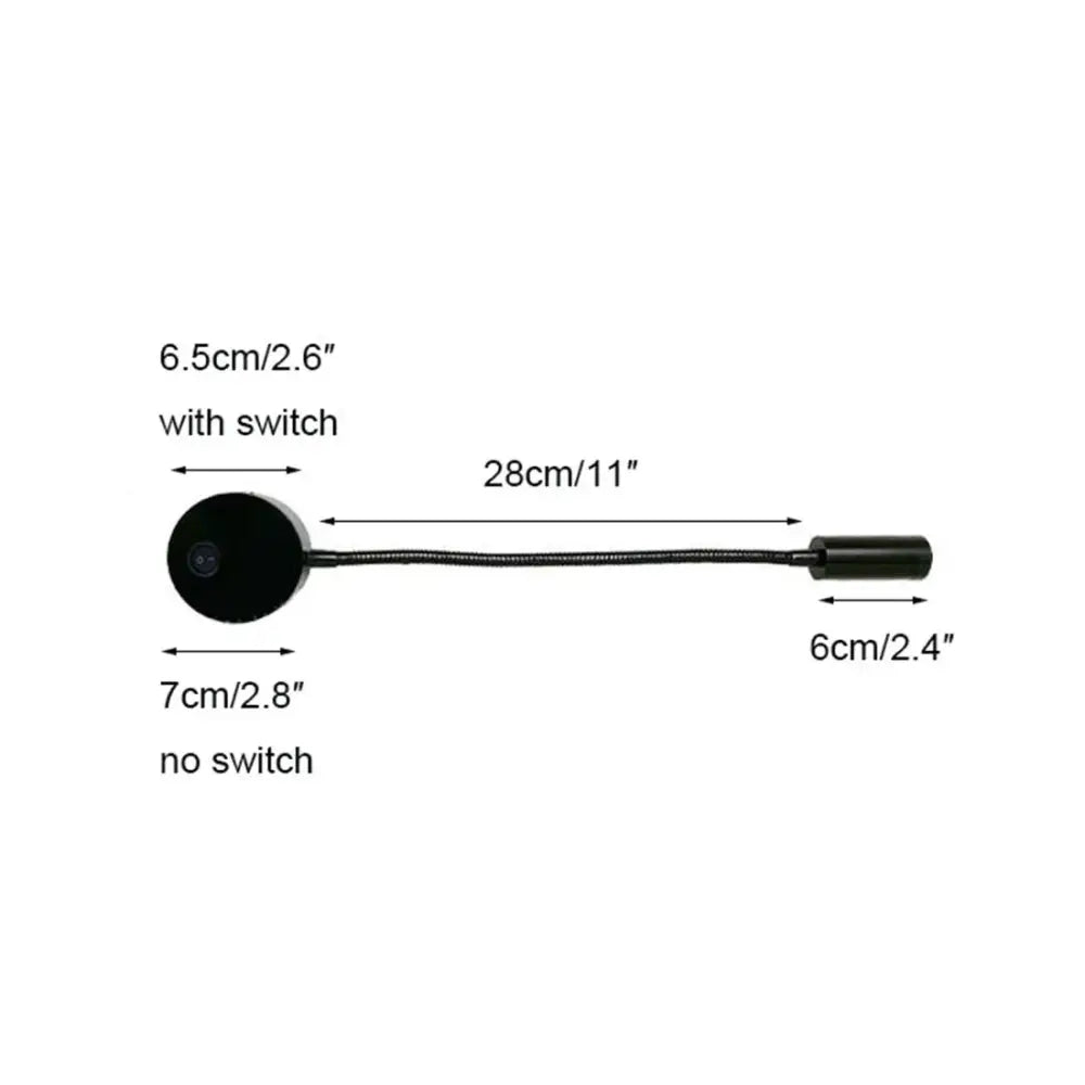 Black flexible led bedside wall sconce with circular head and cylindrical base for adjustable bedroom reading decorbites lamp