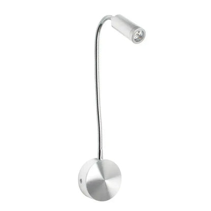Silver gooseneck wall sconce with flexible metallic arm and circular base for decorbites led bedside wall reading lamp