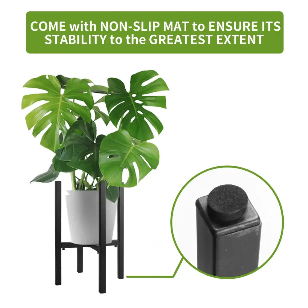 Black metal adjustable plant stand with non-slip mat feet for pots ranging 12 to 16 inches by DecorBites