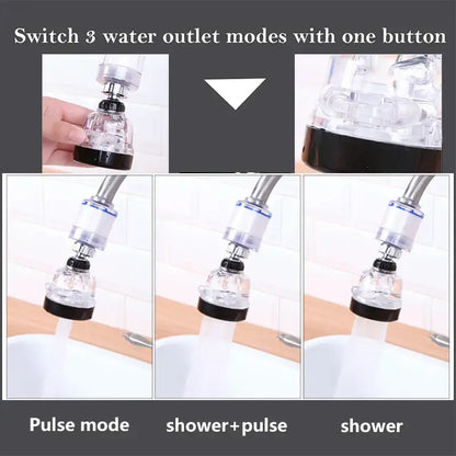 Adjustable white and gray modes faucet aerator with clear plastic and black metal extender and a single button switch