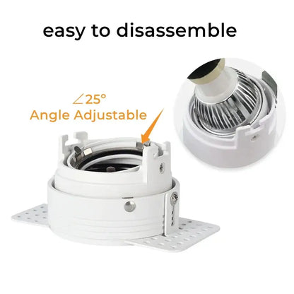 Adjustable white recessed led ceiling downlight with 25-degree angle adjustment for living room use
