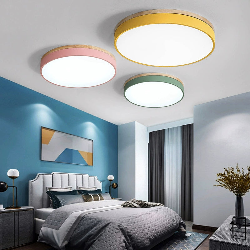 Simple Modern Wooden Lamp Cozy Bedroom Round Ceiling