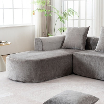 Grey Corduroy Sectional Sofa L-Shape No-Assembly