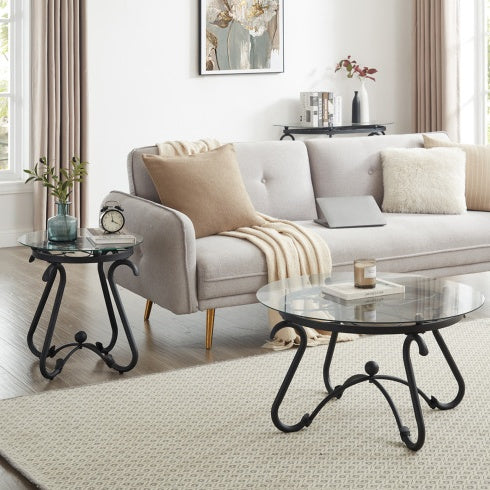 Suitable For Living Room 2-piece Tempered Glass Surface Coffee Table Set