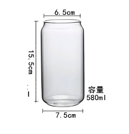 Clear glass aesthetic drinking glass with 580ml capacity lid and straw from drinking glasses set for kitchen use