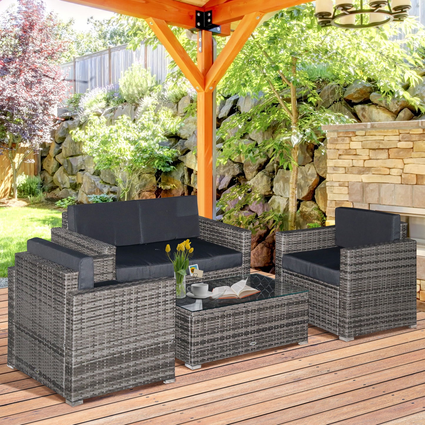 4 Piece Patio Furniture Set with Cushions