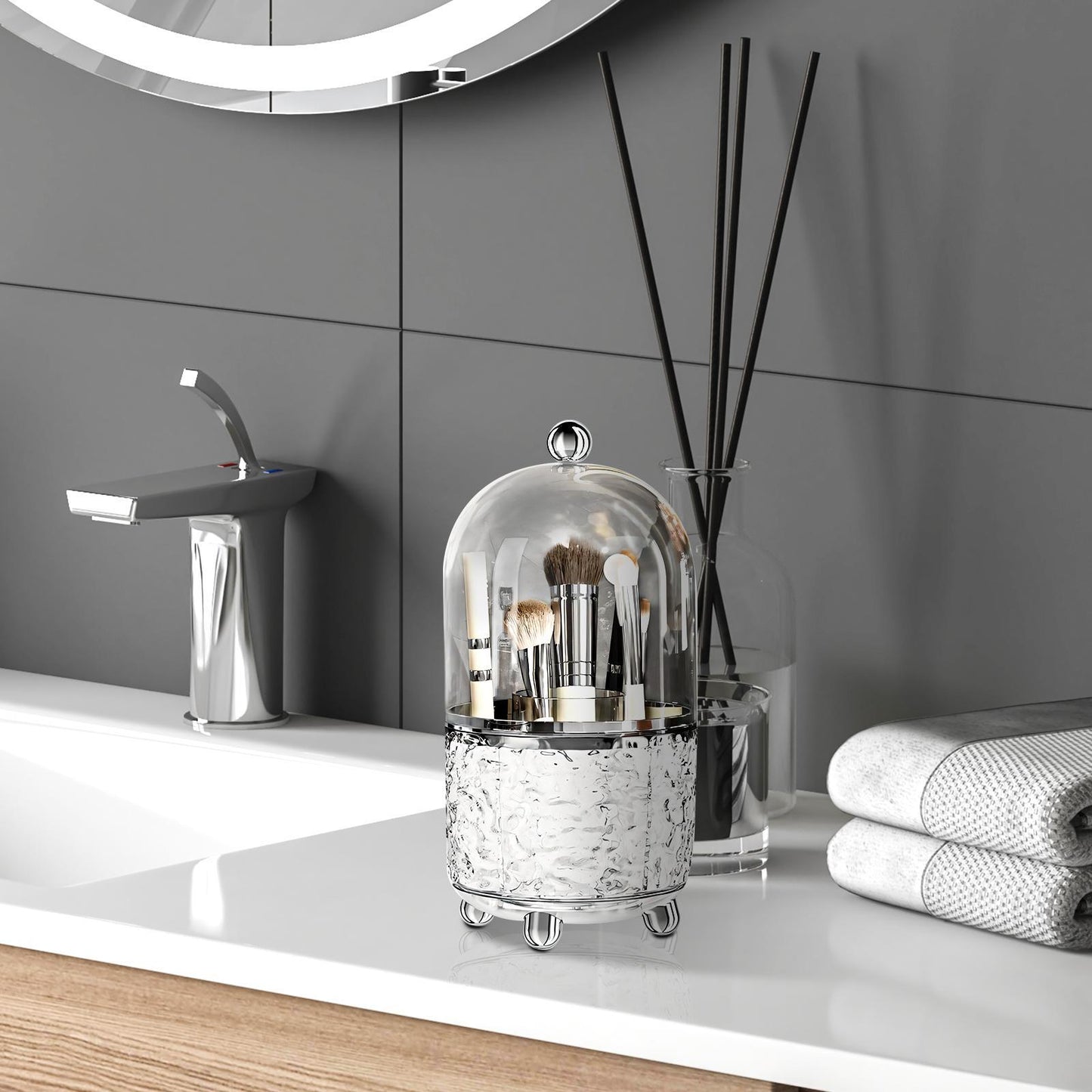 Large Capacity Bathroom Vanity Makeup Brush Storage Rack Organizer