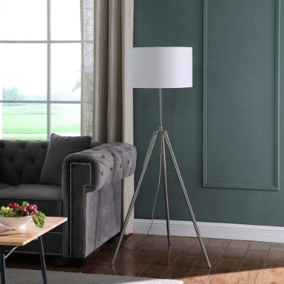 64 - 47 In Mid-Century Adjustable Tripod Chrome Silver Metal Floor Lamp