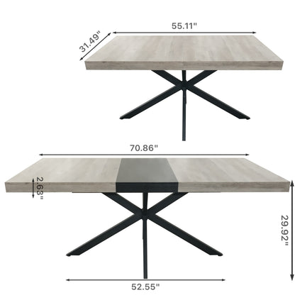 55.11-70.86 Retro Rectangular Stretch Dining Table, Grey Carole Top With Black Embossed Center Pl