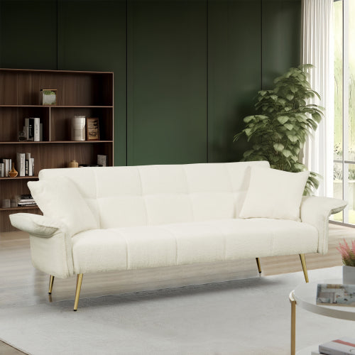 Grey Folding Armrest Sofa Beige Compact Design
