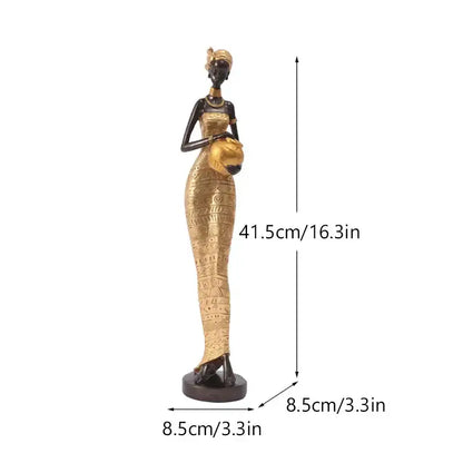 Elegant gold and black african style black woman resin figurine with gold accents for living room decorbites decor