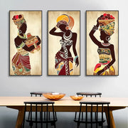 DecorBites™ african black woman canvas wall art set with vibrant patterned silhouettes in framed canvas paintings