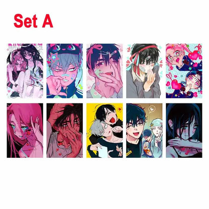 Set of ten colorful DecorBites™ alien anime photo cards featuring vibrant designs and distinct expressions