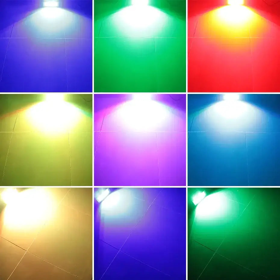 Alien white and black led strobe lights by decorbites emitting a vibrant grid of nine distinct colored lights for party stage lighting