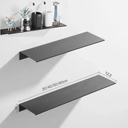 DecorBites aluminum floating shelves in black matte finish with nail free glue for bathroom and kitchen use