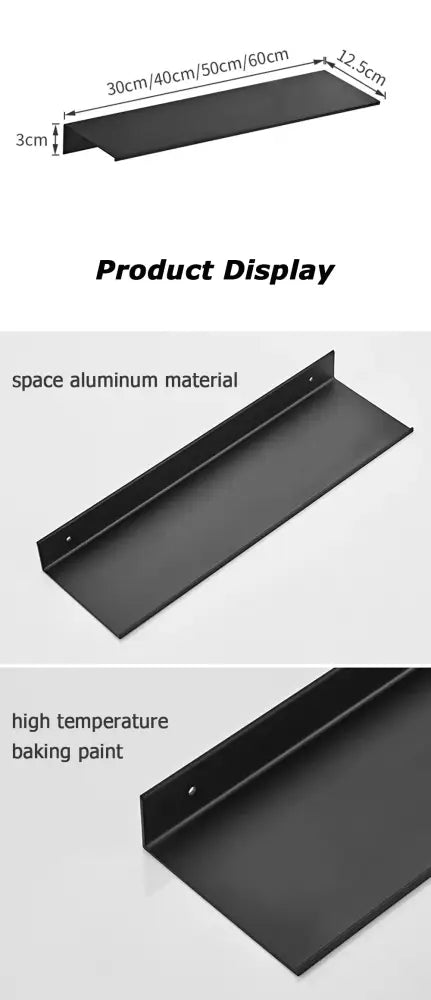 Black space aluminum floating shelf with high temperature baking paint finish by decorbites for bathroom and kitchen
