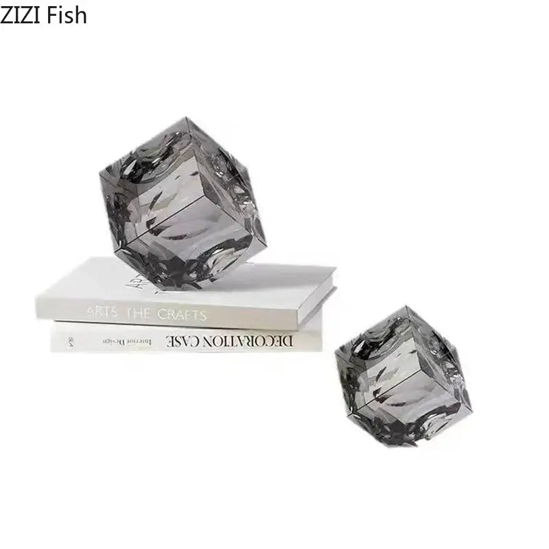 Amber crystal cube statue desk ornament with clear faceted crystal cubes and modern geometric design decorbites crystal cube