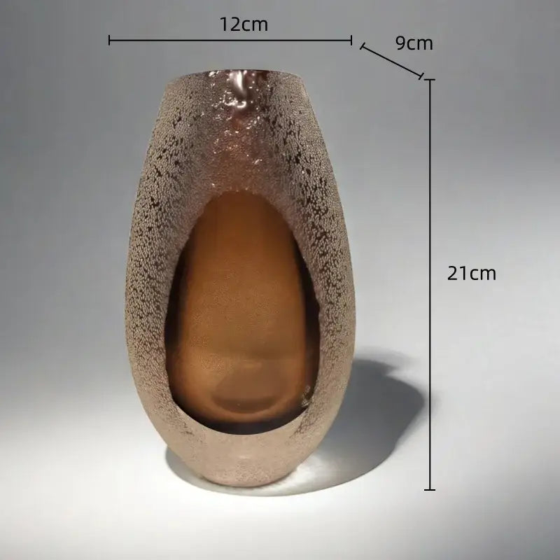 Amber frosted glass vase with a textured matte ceramic exterior and smooth amber interior by decorbites frosted glass