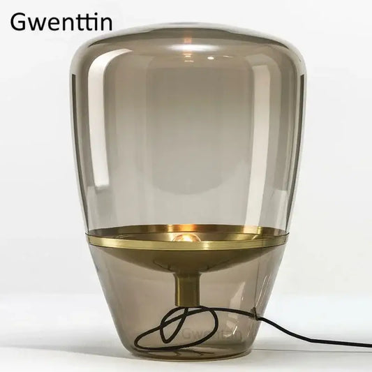 Gwenttin amber glass and brass led table lamp with translucent shade for bedroom lighting and decor