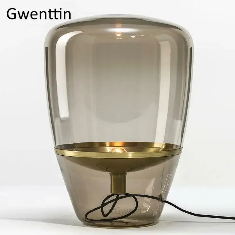 Gwenttin amber glass and brass led table lamp with translucent shade for bedroom lighting and decor