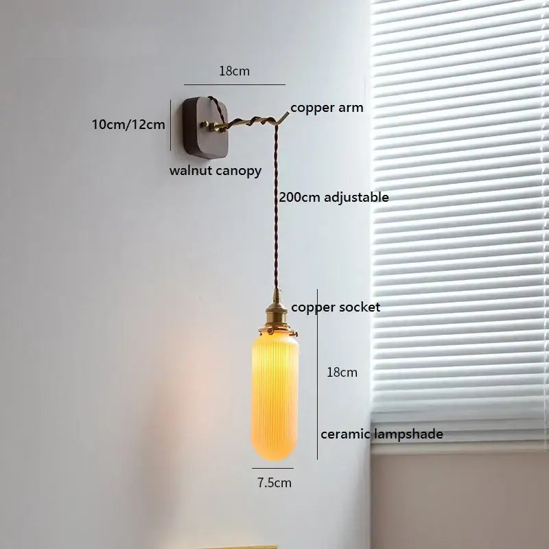 Amber glass decorbites ceramic ball led wall lights with amber ceramic lampshade and pull chain for bedroom decor