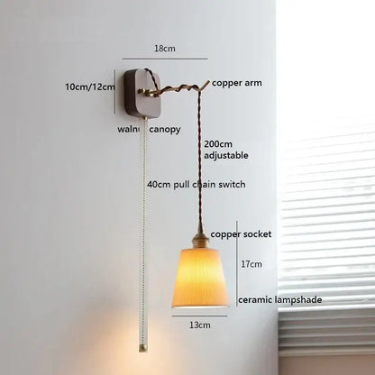 Amber glass ceramic ball led wall lights with warm-toned ribbed ceramic lampshade and adjustable copper arm decorbites ceramic ball