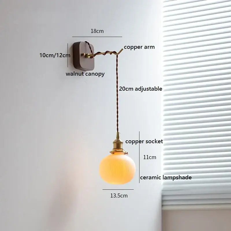 Amber glass ceramic ball led wall lights with warm-toned ceramic lampshade and brass socket for bedroom decorbites ceramic ball