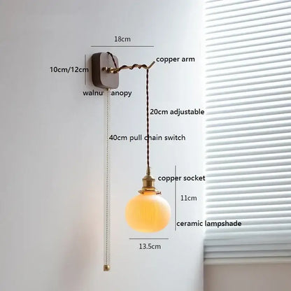 Amber glass ceramic ball led wall lights with warm-toned ceramic shade and brass copper socket for bedroom decorbites ceramic ball