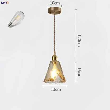 Brass-finished glass copper pendant lights with textured amber shade and edison bulb for dining room set of four
