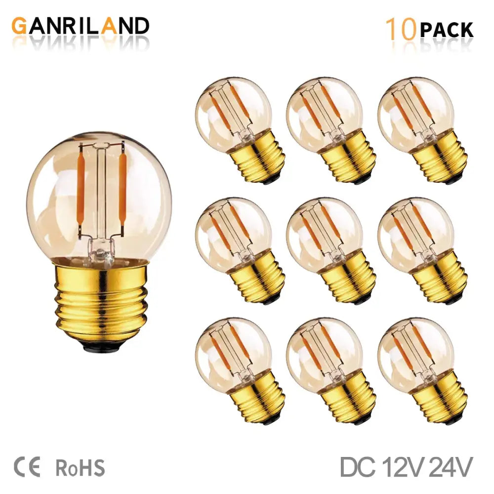 Ganriland 10-pack amber glass vintage led bulb with clear glass globes and gold screw bases for warm white light decorbites
