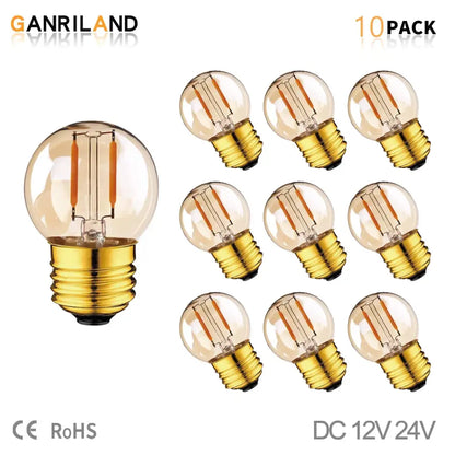 Ganriland 10-pack amber glass vintage led bulb with clear glass globes and gold screw bases for warm white light decorbites