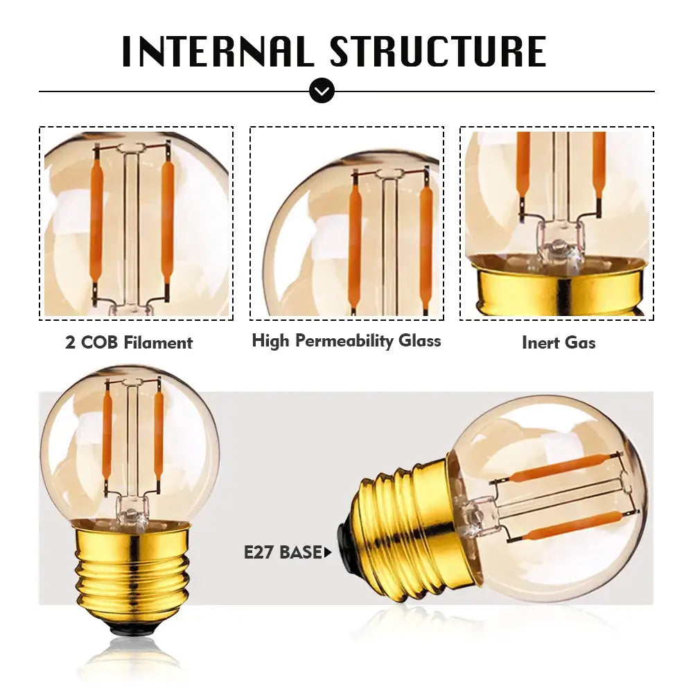 Vintage-style led bulb with clear amber glass globe, gold metal base, and filament for warm white bedroom light decorbites amber glass vintage