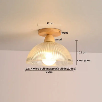 Amber leaf brass glass ceiling lamp with warm wood base and clear ribbed glass shade for bedroom decorbites brass glass lighting