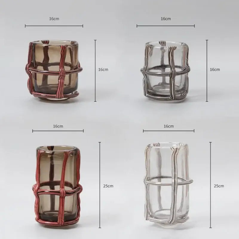 Amber and red-brown woven wire glass vases with clear and amber decorbites clear glass holders for home decor
