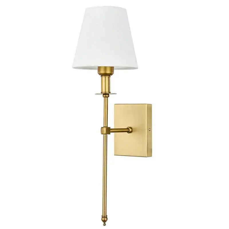 Gold finished wall lamp with white tapered fabric shade decorbites american fabric wall lamp for bedroom decor