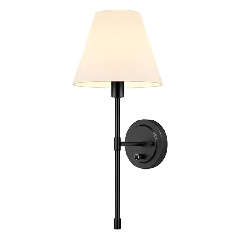 Black metal wall lamp with tapered off-white fabric shade by decorbites american fabric for bedroom decor
