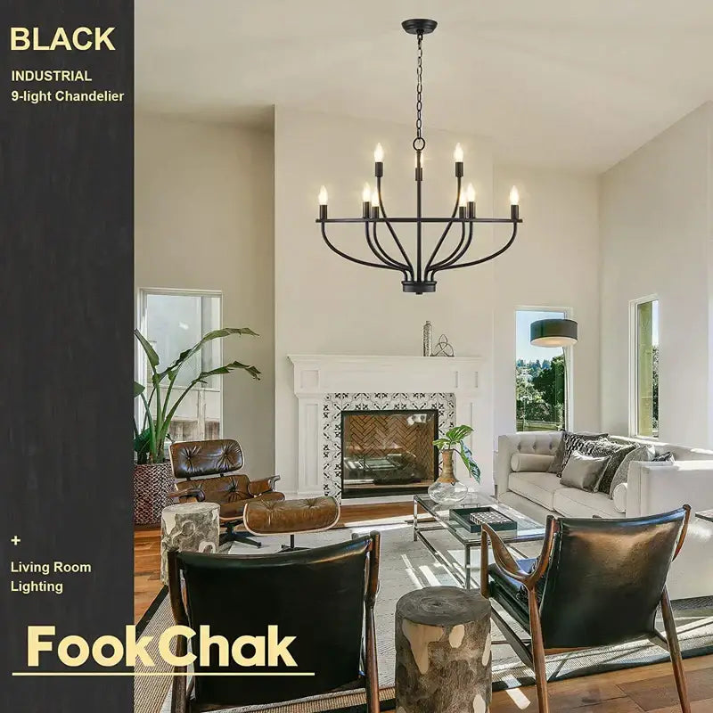 Black industrial 9-light chandelier with wrought iron design for dining room decorbites iron art retro chandelier